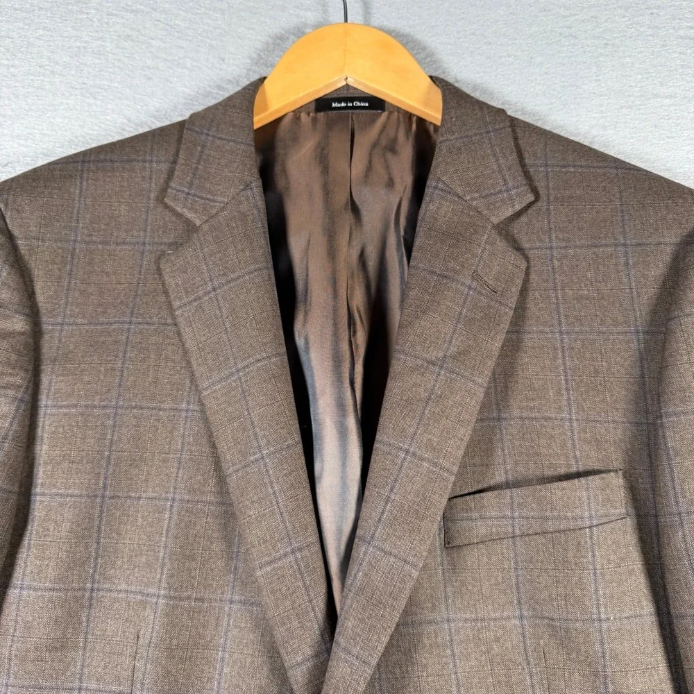 Joseph & Feiss Gold Men 44R Brown Windowpane 100% Wool Classic Fit Blazer Jacket